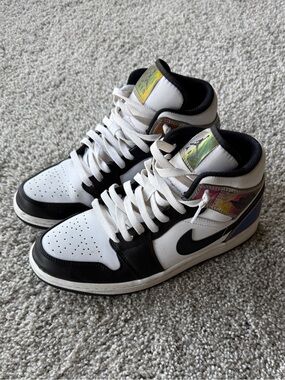 Nike Air Jordan 1 Mid White/Black with Iridescent Accents